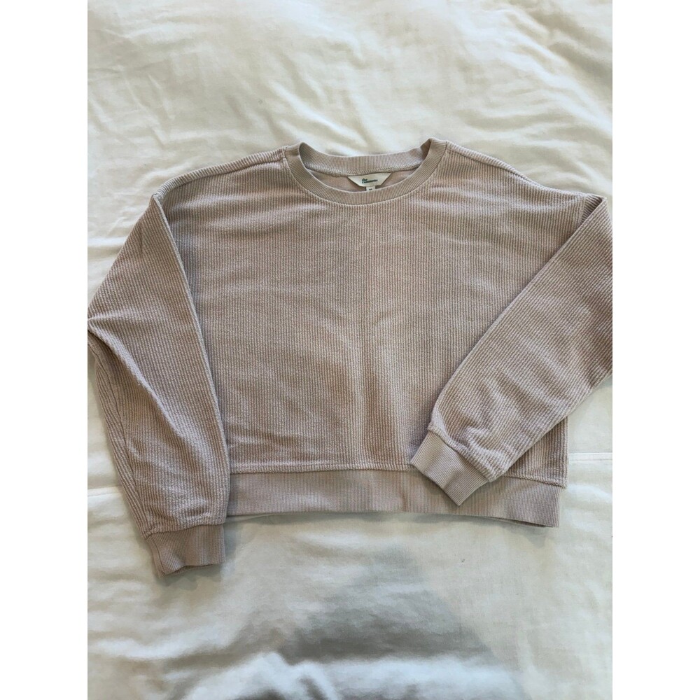 The Commons Ribbed Cropped Sweatshirt Taupe Beige Crewneck